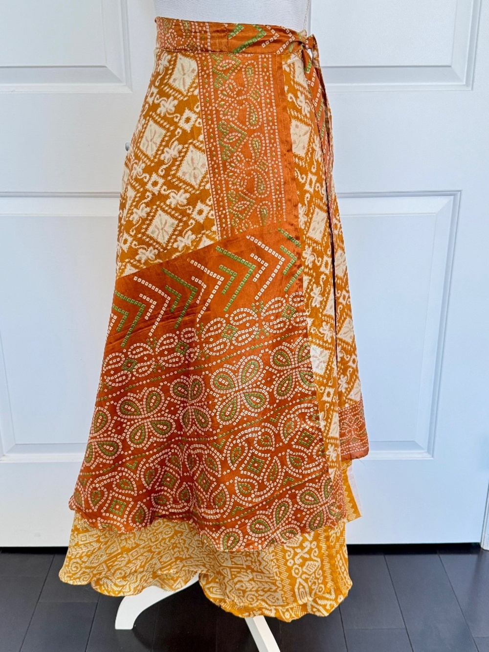Vintage Indian 100% Silk Layered Long Wrap Skirt
